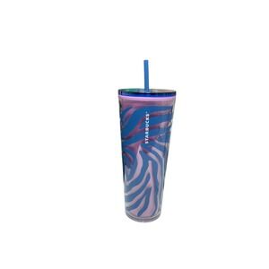 Starbucks Zebra Tumbler Purple and Blue Acrylic Cold‎ Venti 24oz Summer 2021